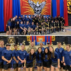 Top photo: Air Force JROTC Teams from Colorado -- Academy District 20, Denver North, and Fountain Ft. Carson; Bottom picture: Academy District 20 Raider Team